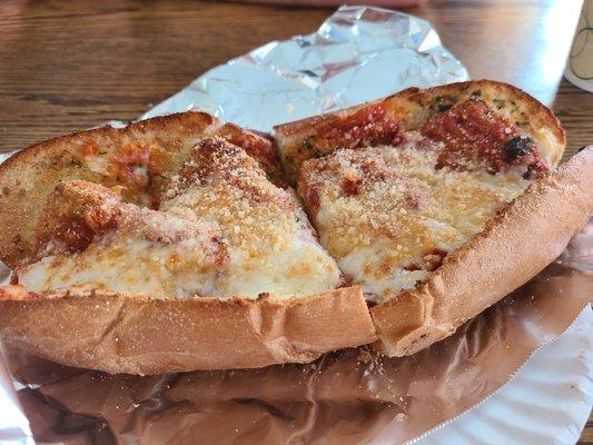 Chicken parm on garlic bread