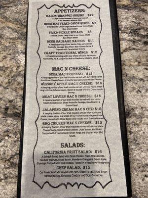 Lunch and dinner menu.