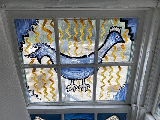 Bathroom window pane art