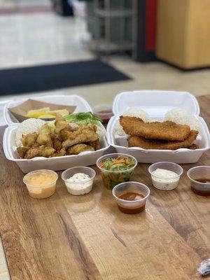 Catfish nuggets and fish & rice