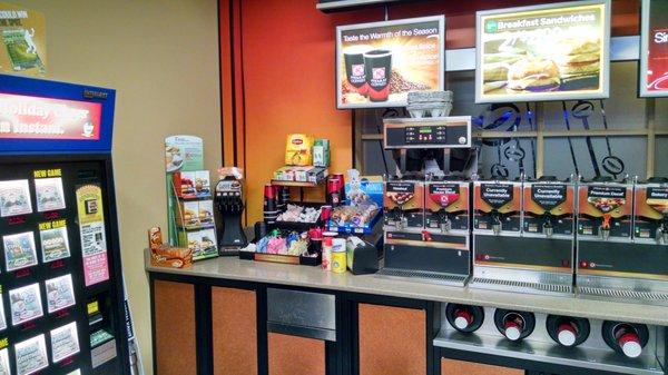 Self-serve coffee, tea, and lotto tix