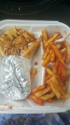 Blacken chicken wrap and fries...Bomb