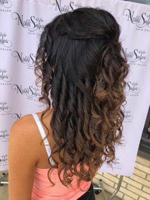 Look at this great style from Nikki snips located in Matawan NJ. Curls half pulled up with side braid