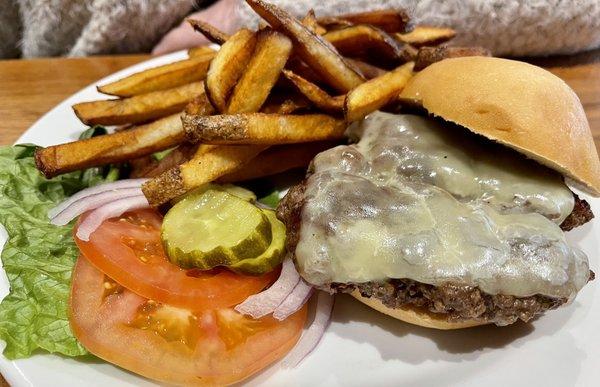 Cheese burger and fries