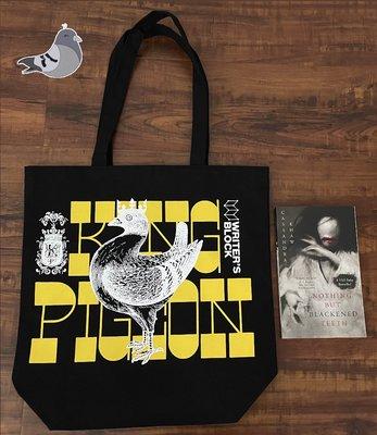 King Pigeon Tote Bag and Nothing But Blackened Teeth Softcover Book :)