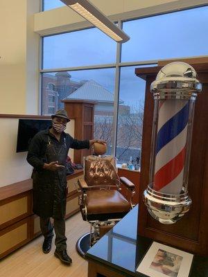 Maurice's barbers section, with a great view of Naperville.