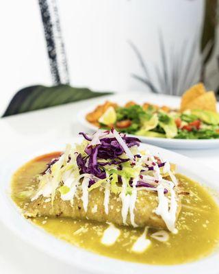 Enchiladas made fresh to order with your choice of homemade salsas Green Red or Oaxaqueño Salsa