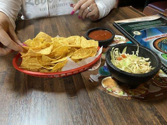 Warm chips, salsa and Mexican coleslaw