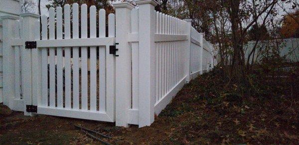 Vinyl Fencing with Arched Gate.And New England Caps Installed by professional fence contractor in Rockland county NY