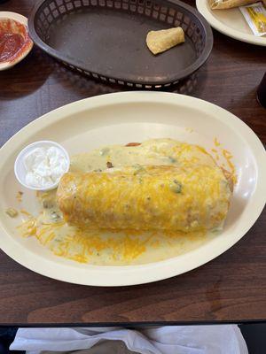 Enchilada Style Chimichanga with loads of shredded chicken