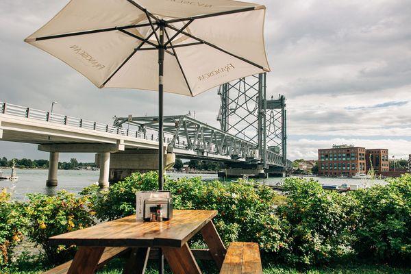 Incredible views of the Memorial Bridge and Portsmouth. What a stunning location on Badger Island!