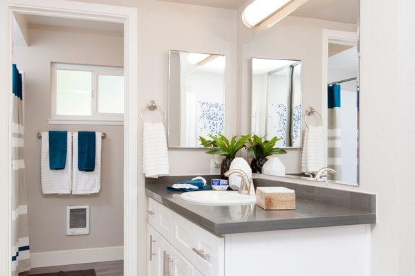 Fully Renovated Bathroom. Quartz Counter Tops