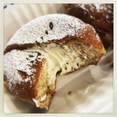 Donut filled with Meyer lemon cream. I think it's called sufganiyot? (Don't mark me on that.)