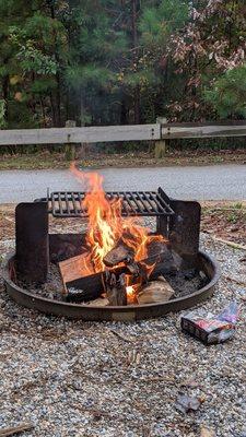 Fire pits on every site, and firewood is sold at the visitor center.