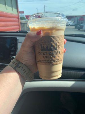 Large iced caramel latte