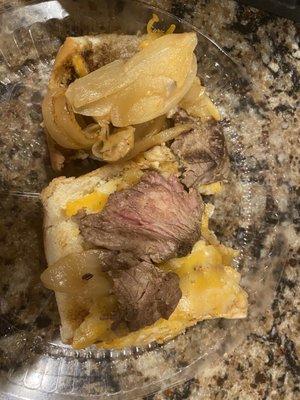 Ordered this Sliced Steak, Mushrooms, Onions Monterey Jack, and Cheddar Hero Cheese and this is what I got