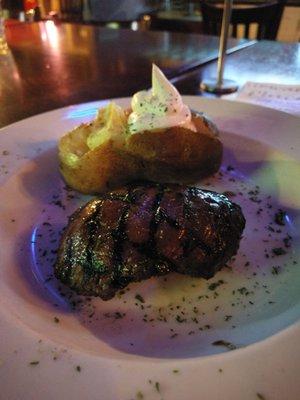 Mid rare flat iron steak dinner with side salad . $8.50. Bam.