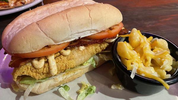 Catfish blt with a side of mac n cheese.