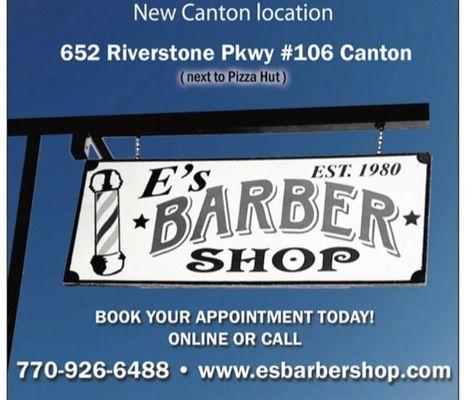 Our new location in canton is here, 652 Riverstone Parkway suite 106 Canton Ga 30114 next to Pizza Hut.