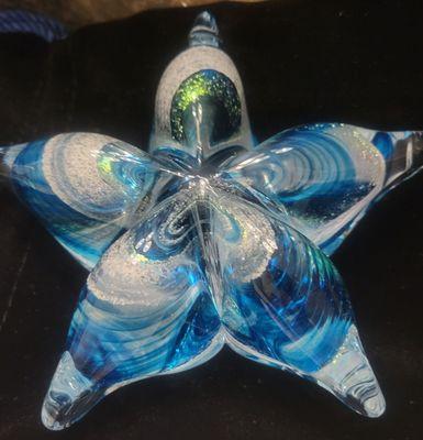 ARTFUL ASHES  Starfish in Aqua & Gold with Cremains of my husband