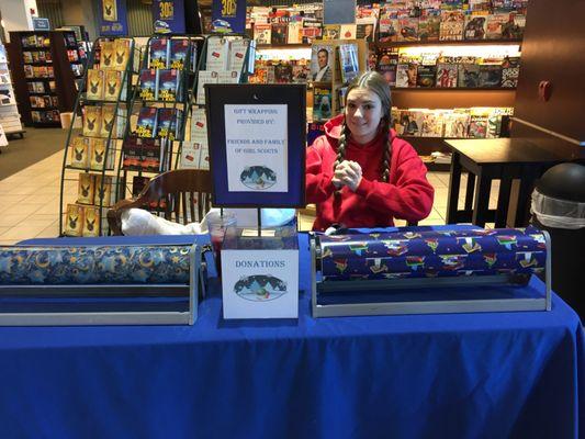 Barnes and Noble Gift Wrap booth for Girl Scouts.