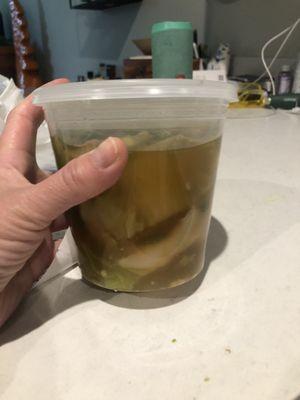 The container of wonton soup I got - it was tasty but the price is too high!