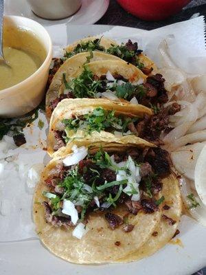 Mini tacos are delish. Two pastor. Two beef fajita