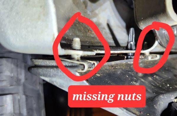 Missing nuts on mud guard