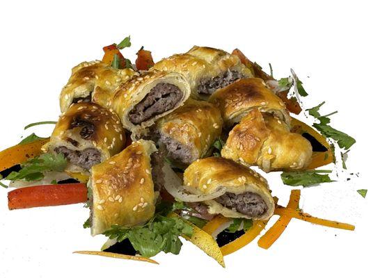 Delicious kebob bites wrapped individually in puff pastry that are irresistible and exciting with every bite.