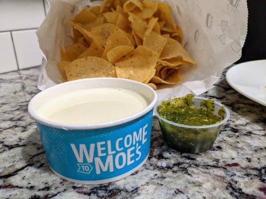 Cup of Queso. $3.99. If you've never used the Moe's app before, you get a free cup of queso on your first use. Green salsa. They forgot red.