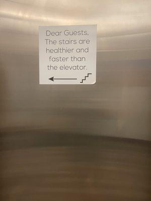 Funny sign on elevator!