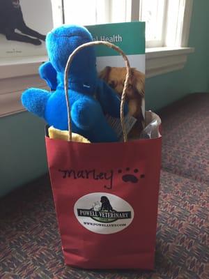 Awesome personalized bag of treats - including for us people - from our Marley's dental treatment. We Powell Vet!