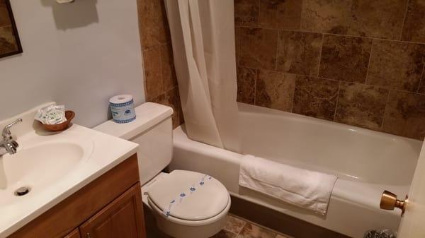 Nicely redone bathroom.