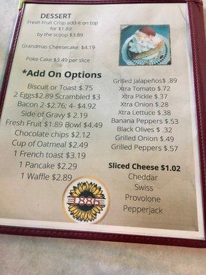 Dessert & Extras Menu