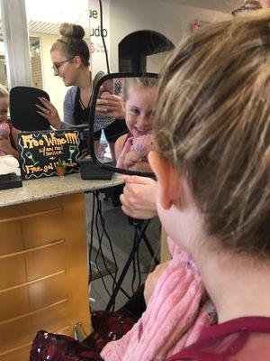 Huge smile after Camber pierced her ears. She was so proud and Camber treated her like family.