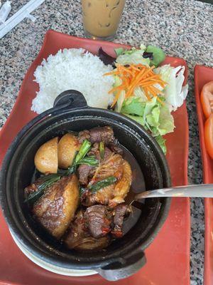 Braised Pork Belly  with rice and side salad