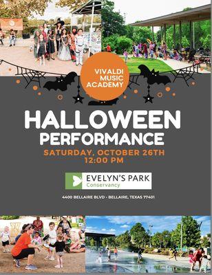 Join us for a spooktacular outdoor concert with Vivaldi Music Academy at Evelyn's Park!