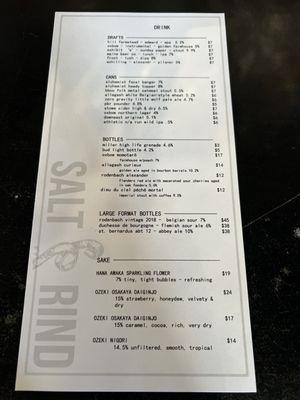 Cocktail menu