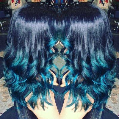 Navy blue and teal ombré.