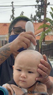 Baby Cradle cap buzzcut. Home service