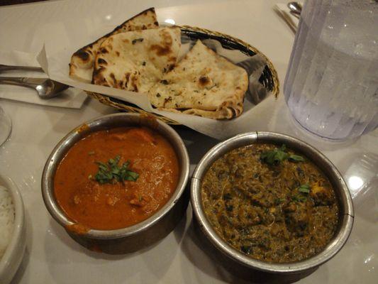 Butter Chicken, Palak Paneer, Garlic Naan