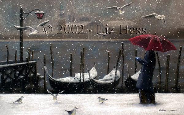 "Venetian Snow" painting from the "Red Umbrella Series".