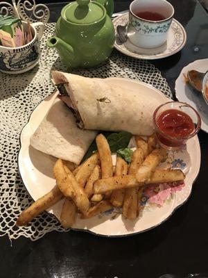 Turkey bacon wrap with fries