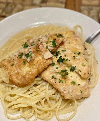 Chicken Franchaise (sic) with linguine