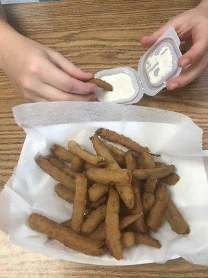 Deep fried pickle fries with ranch. Pretty tasty.