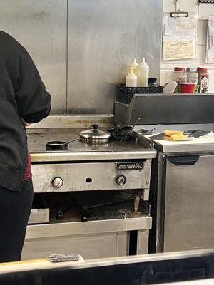 Cute egg holder on the griddle