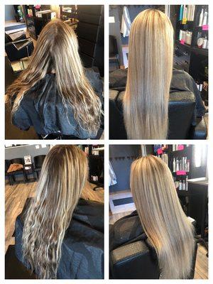 Left side= before, Right side= after. Hair service done by Kayla Miller (junior stylist)