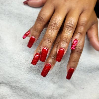 Apre gel nail enhancements with gel polish and art