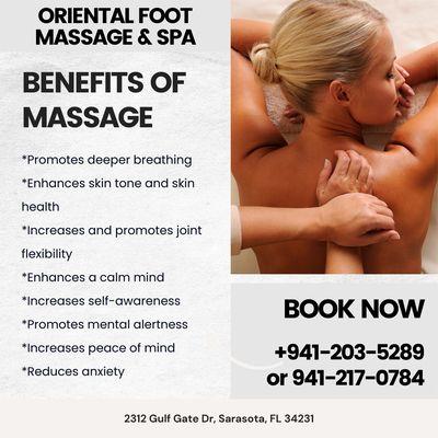 Oriental Foot Massage & Spa
 2312 Gulf Gate Dr, Sarasota, FL 34231
 Call us at 941-203-5289 or 941-217-0784