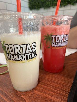 Left is Agua Guanabana Right Agua sandia (watermelon)